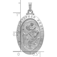 14K White Gold Saint Christopher Medal Oval Pendant - Polished and Satin Finish by Oro Pregiato
