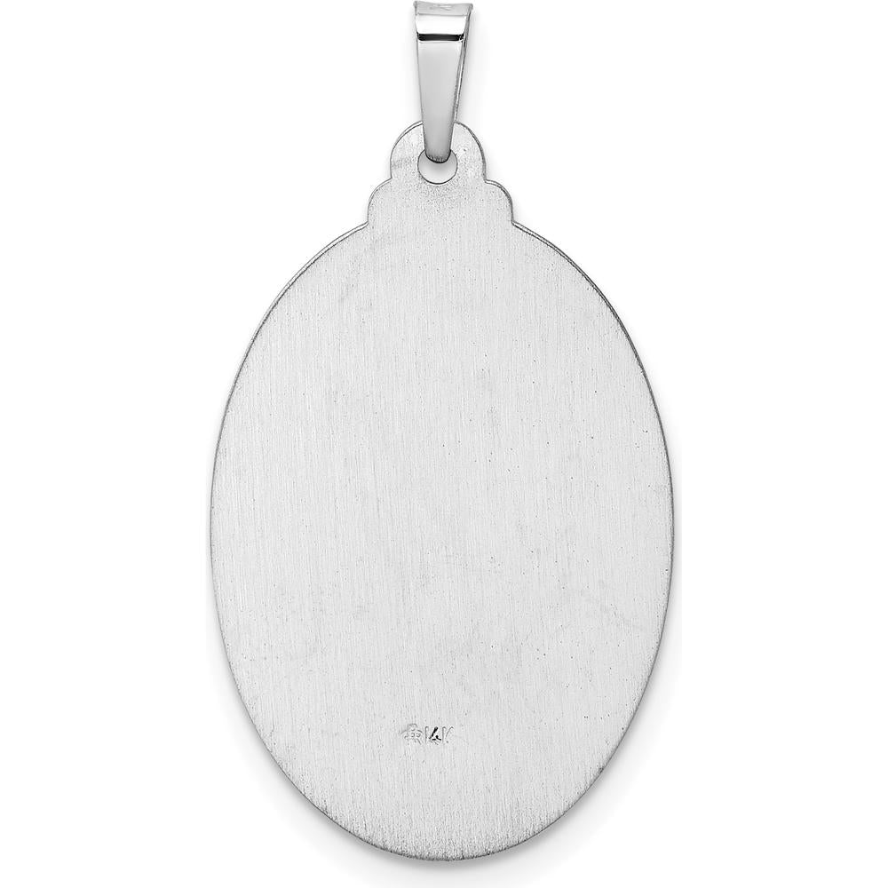 14K White Gold Saint Christopher Medal Oval Pendant - Polished and Satin Finish by Oro Pregiato