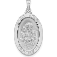 14K White Gold Saint Joseph Oval Medal Pendant with Polished and Satin Finish by Oro Pregiato