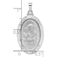 14K White Gold Saint Joseph Oval Medal Pendant with Polished and Satin Finish by Oro Pregiato