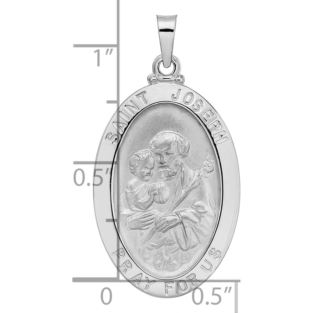 14K White Gold Saint Joseph Oval Medal Pendant with Polished and Satin Finish by Oro Pregiato