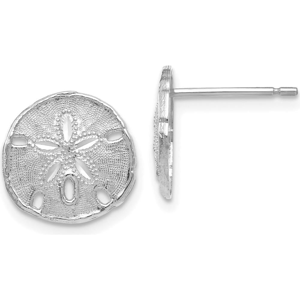 14K White Gold Sand Dollar Button Post Earrings - Polished Rhodium Finish by 0