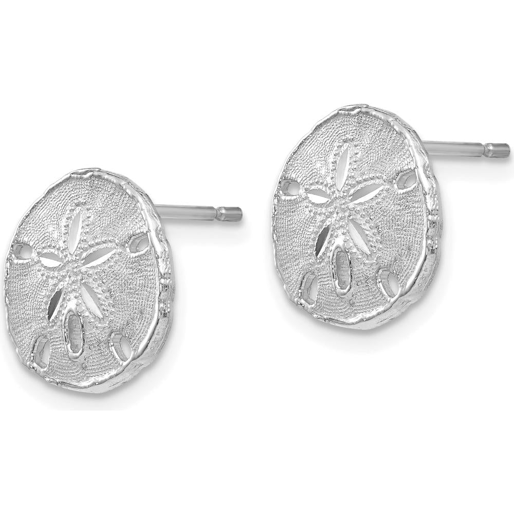 14K White Gold Sand Dollar Button Post Earrings - Polished Rhodium Finish by 0