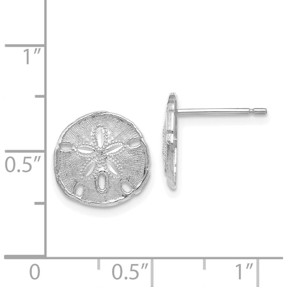 14K White Gold Sand Dollar Button Post Earrings - Polished Rhodium Finish by 0