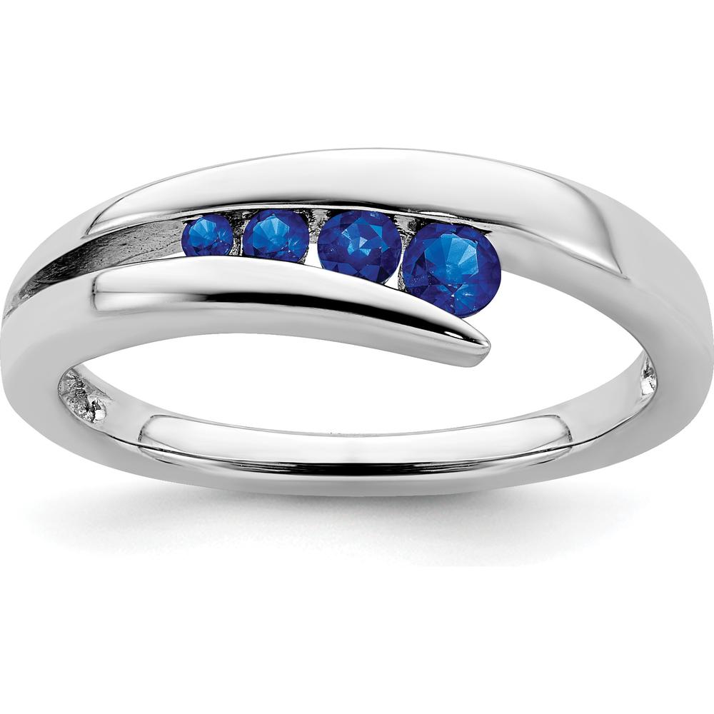 14K White Gold Sapphire 4-Stone Ring with Round Sapphires - 0.26 Carat Total Sapphire Weight by Monteluci Fine Jewelry