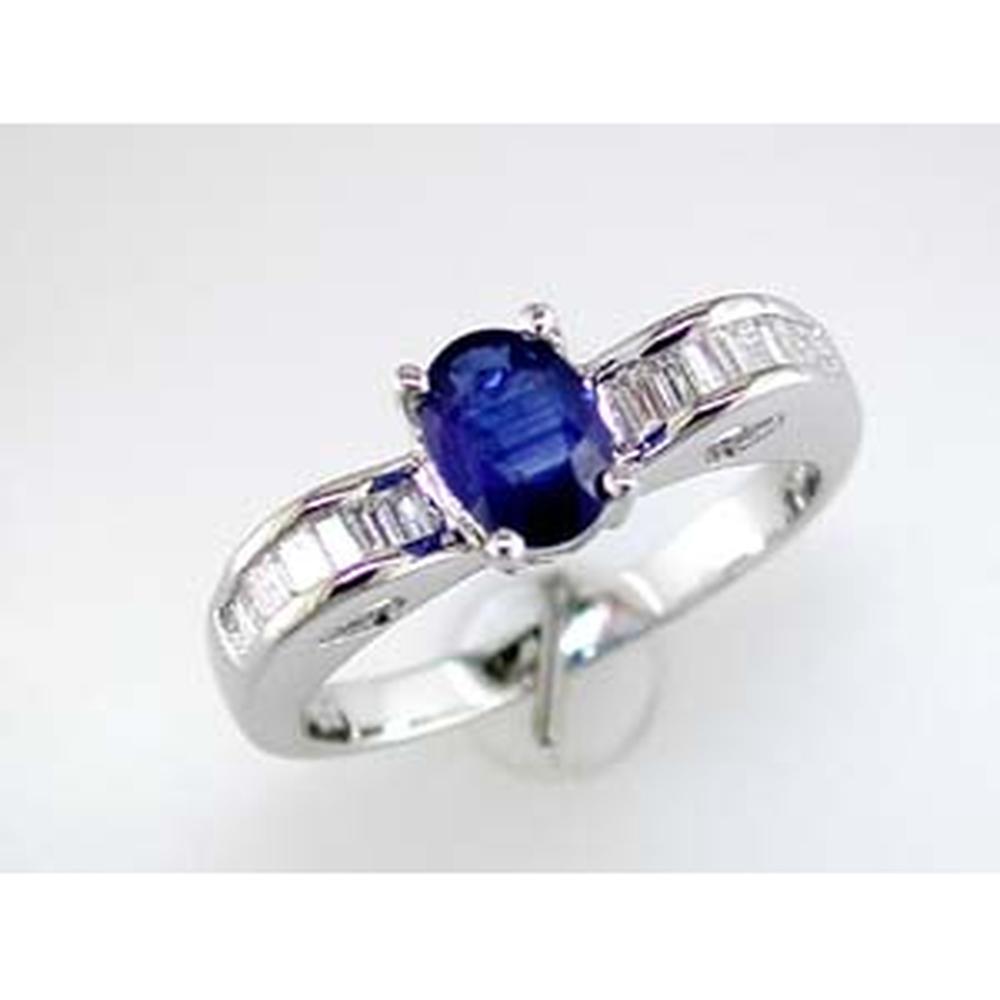 14K White Gold Sapphire & Baguette Diamond Ring - 1.30 Carats Total Gem Weight
