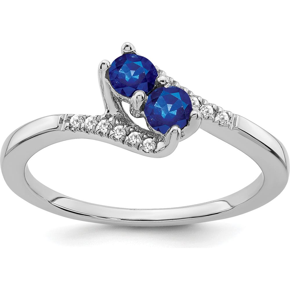 14K White Gold Sapphire and Diamond 2-Stone Bypass Ring - 0.17 Carat Sapphire, 0.06 Carat Total Diamond Weight by 0