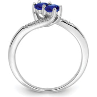 14K White Gold Sapphire and Diamond 2-Stone Bypass Ring - 0.17 Carat Sapphire, 0.06 Carat Total Diamond Weight by 0