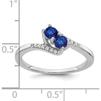 14K White Gold Sapphire and Diamond 2-Stone Bypass Ring - 0.17 Carat Sapphire, 0.06 Carat Total Diamond Weight by 0