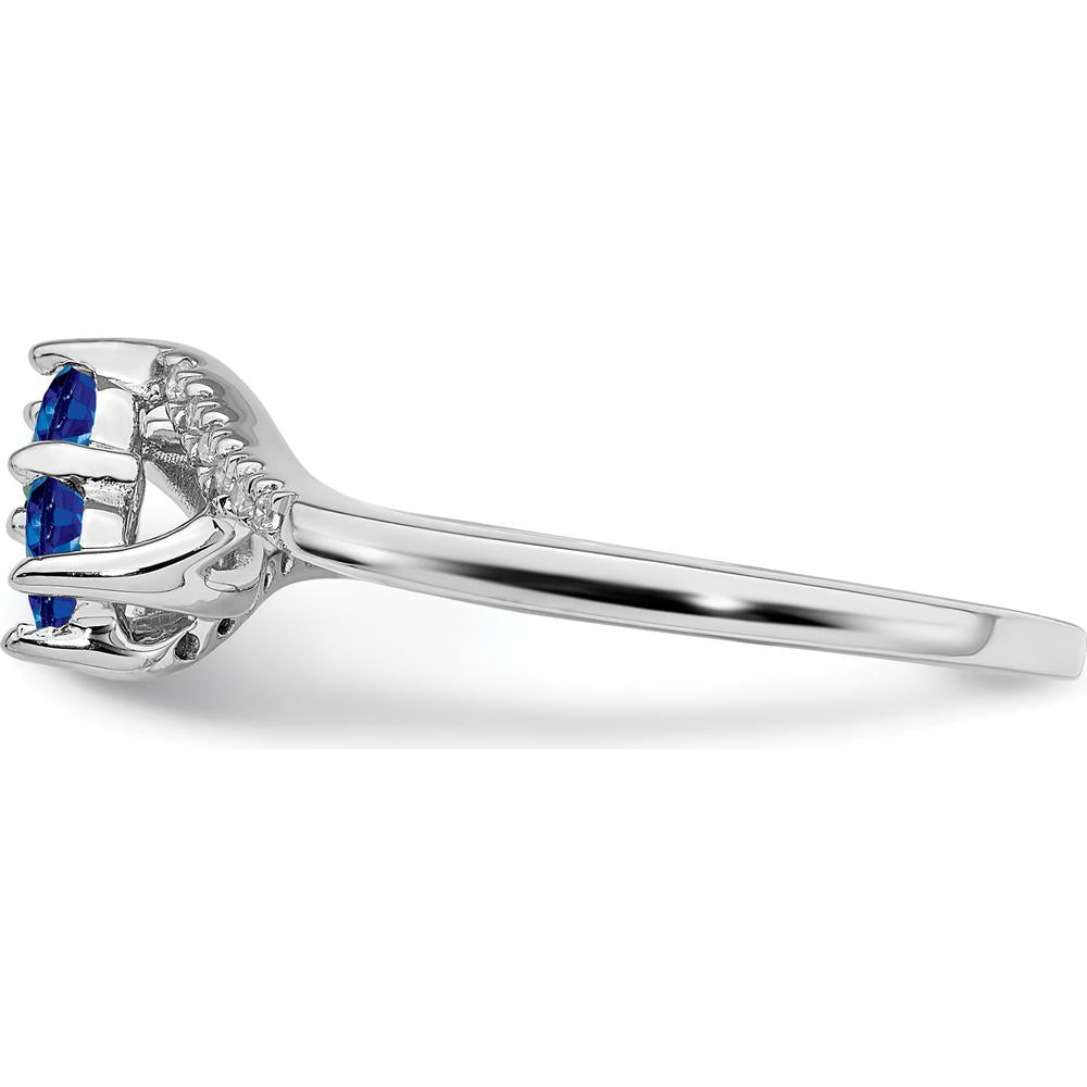 14K White Gold Sapphire and Diamond 2-Stone Bypass Ring - 0.17 Carat Sapphire, 0.06 Carat Total Diamond Weight by 0