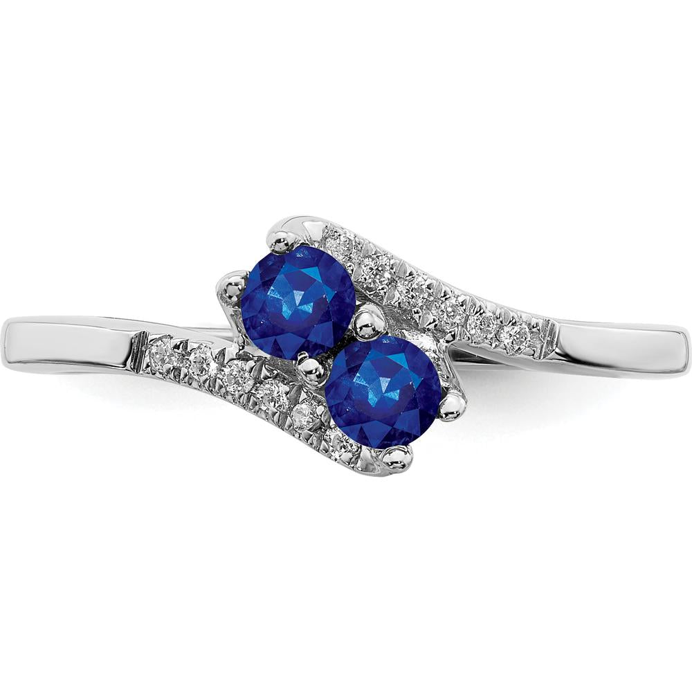 14K White Gold Sapphire and Diamond 2-Stone Bypass Ring - 0.17 Carat Sapphire, 0.06 Carat Total Diamond Weight by 0