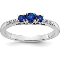 14K White Gold Sapphire and Diamond 3-Stone Ring - 0.36 Carat Total Sapphire Weight, 0.03 Carat Total Diamond Weight by 0