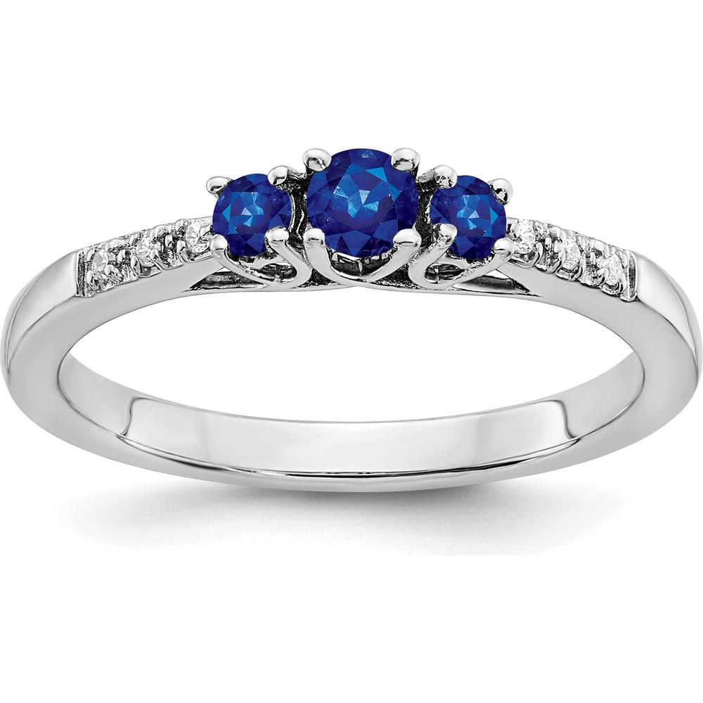 14K White Gold Sapphire and Diamond 3-Stone Ring - 0.36 Carat Total Sapphire Weight, 0.03 Carat Total Diamond Weight by 0
