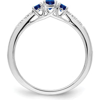 14K White Gold Sapphire and Diamond 3-Stone Ring - 0.36 Carat Total Sapphire Weight, 0.03 Carat Total Diamond Weight by 0