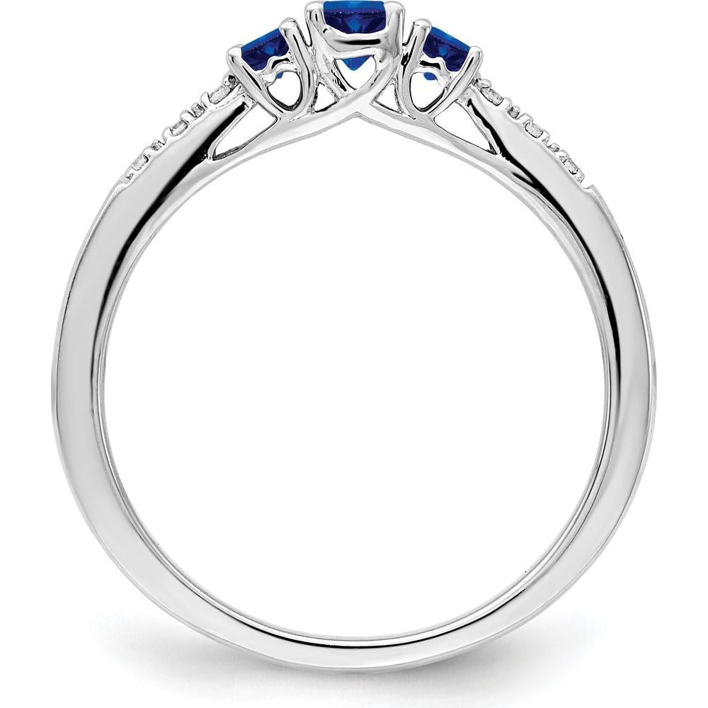14K White Gold Sapphire and Diamond 3-Stone Ring - 0.36 Carat Total Sapphire Weight, 0.03 Carat Total Diamond Weight by 0