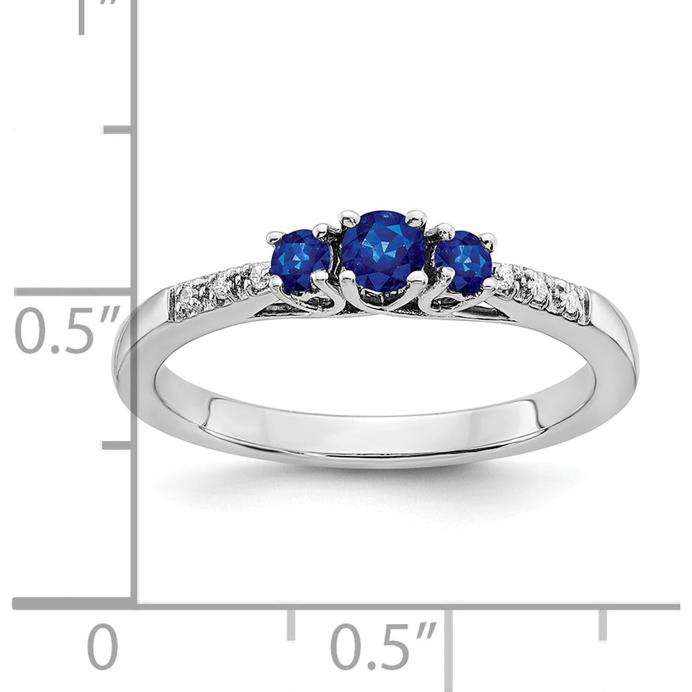 14K White Gold Sapphire and Diamond 3-Stone Ring - 0.36 Carat Total Sapphire Weight, 0.03 Carat Total Diamond Weight by 0