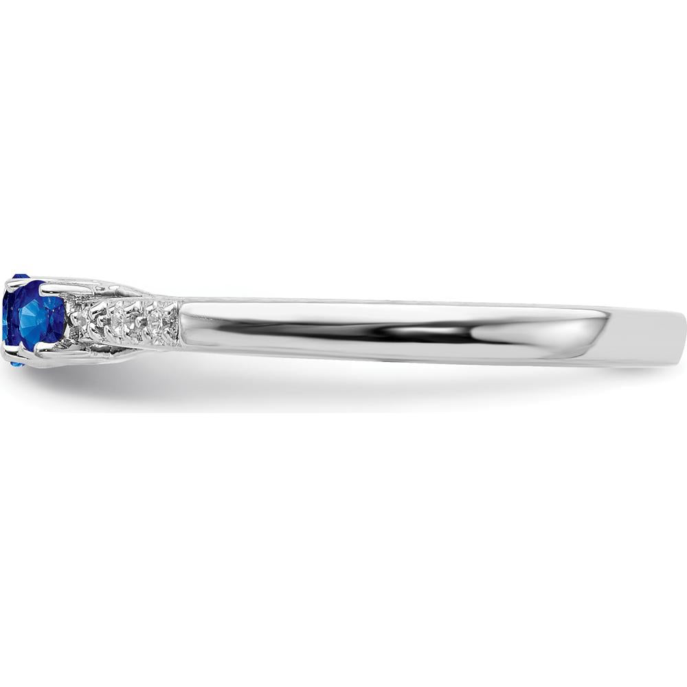 14K White Gold Sapphire and Diamond 3-Stone Ring - 0.36 Carat Total Sapphire Weight, 0.03 Carat Total Diamond Weight by 0