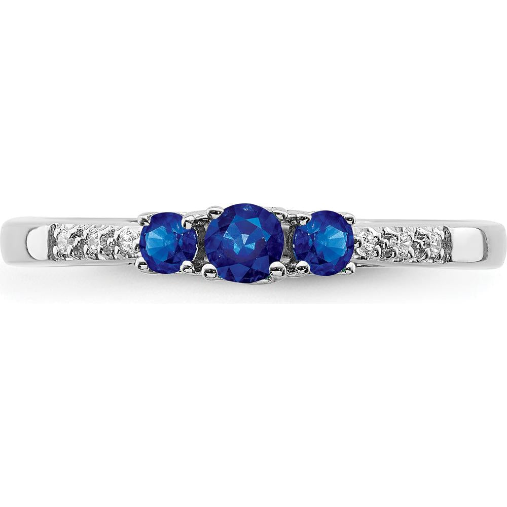 14K White Gold Sapphire and Diamond 3-Stone Ring - 0.36 Carat Total Sapphire Weight, 0.03 Carat Total Diamond Weight by 0