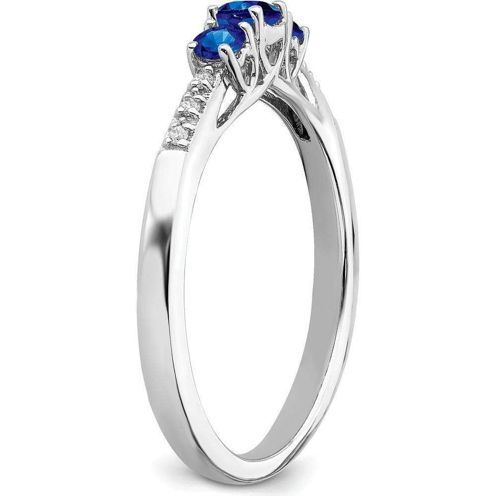 14K White Gold Sapphire and Diamond 3-Stone Ring - 0.36 Carat Total Sapphire Weight, 0.03 Carat Total Diamond Weight by 0