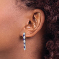 14K White Gold Sapphire and Diamond 4-Stone Dangle Earrings - 0.151 Carat Sapphire and 0.008 Carat Diamond Total Carat Weight by Monteluci Fine Jewelry