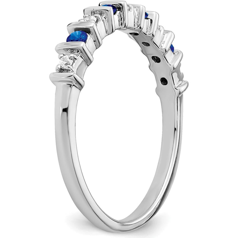 14K White Gold Sapphire and Diamond Band - 0.05 Carat Sapphire, 0.01 Carat Diamond by 0