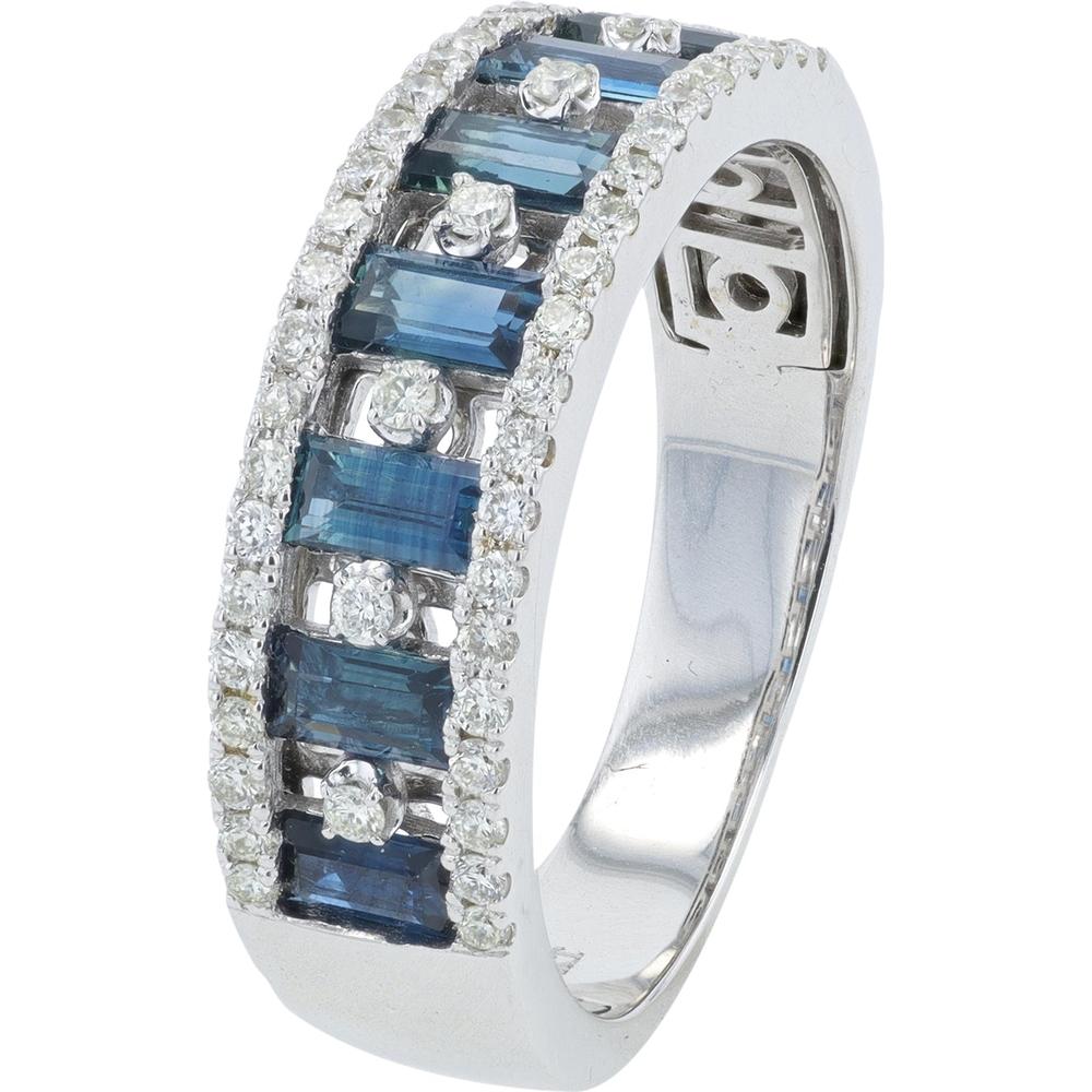14K White Gold Sapphire and Diamond Band - 0.80-1.00 Carat Total Sapphire Weight, 0.34 Carat Total Diamond Weight