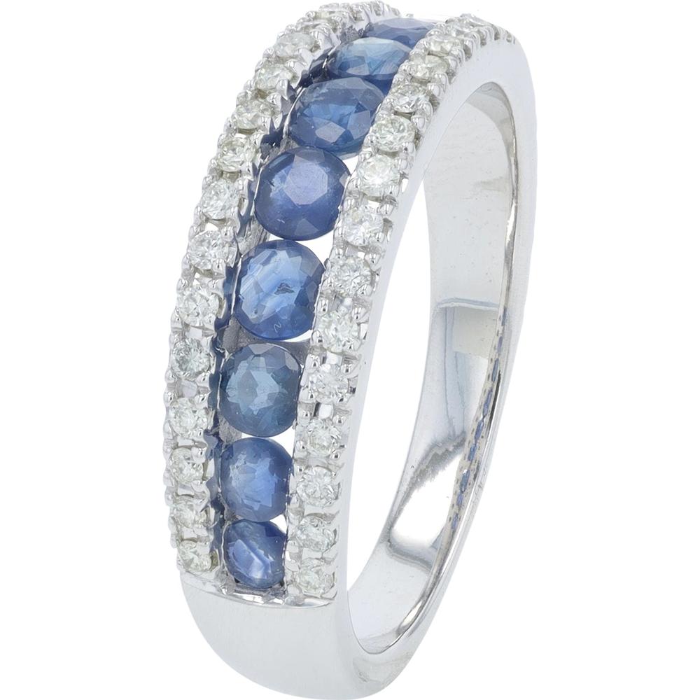 14K White Gold Sapphire and Diamond Band - 1.00 Carat Total Sapphire Weight, 0.27 Carat Total Diamond Weight