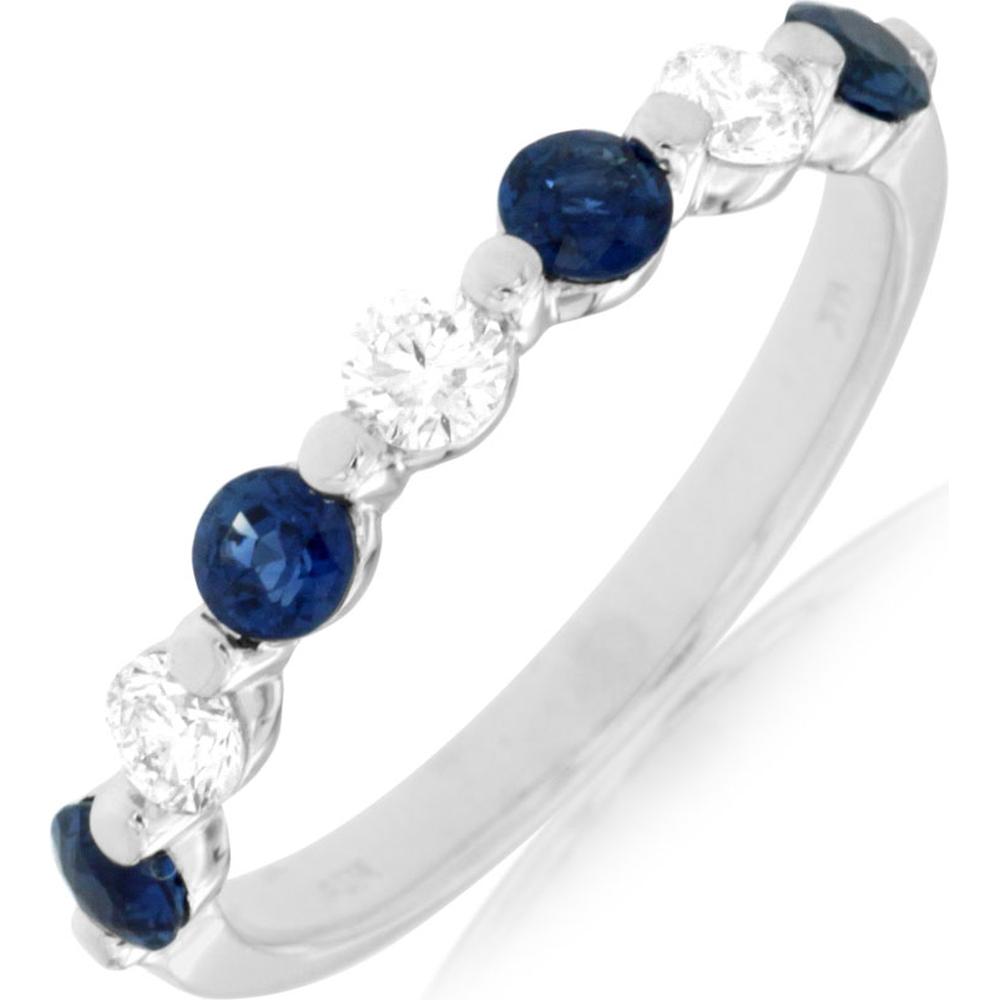 14K White Gold Sapphire and Diamond Band Ring - 0.93 Carats Total Sapphire and Diamond Weight