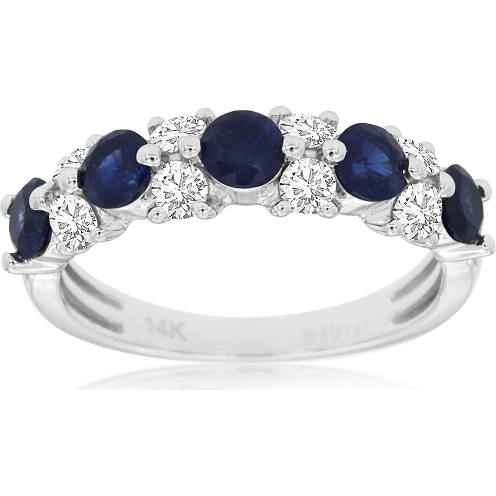 14K White Gold Sapphire & Diamond Band Ring - 1.59 Carats Total Gemstone Weight