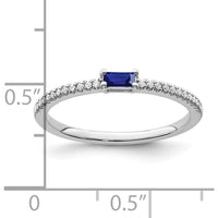 14K White Gold Sapphire and Diamond Band Ring with Baguette Sapphire and Round Diamonds - 0.09 Carat Sapphire, 0.08 Carat Total Diamond Weight by 0