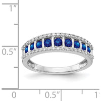 14K White Gold Sapphire and Diamond Band Ring with Channel Set Round Sapphires and Prong Set Diamond Borders - 1.0 Carat Total Gem Weight by 0