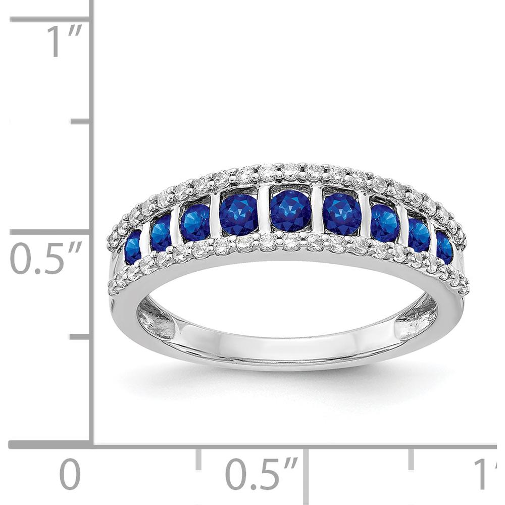 14K White Gold Sapphire and Diamond Band Ring with Channel Set Round Sapphires and Prong Set Diamond Borders - 1.0 Carat Total Gem Weight by 0