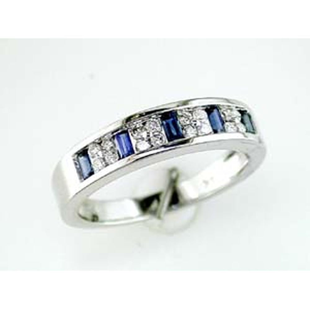 14K White Gold Sapphire & Diamond Band with Baguette Sapphires and Round Diamonds - 0.50 Carats Total Gemstone Weight