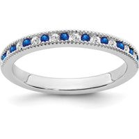 14K White Gold Sapphire and Diamond Band with Milgrain Detailing - 0.036 Carat Total Gem Weight by 0