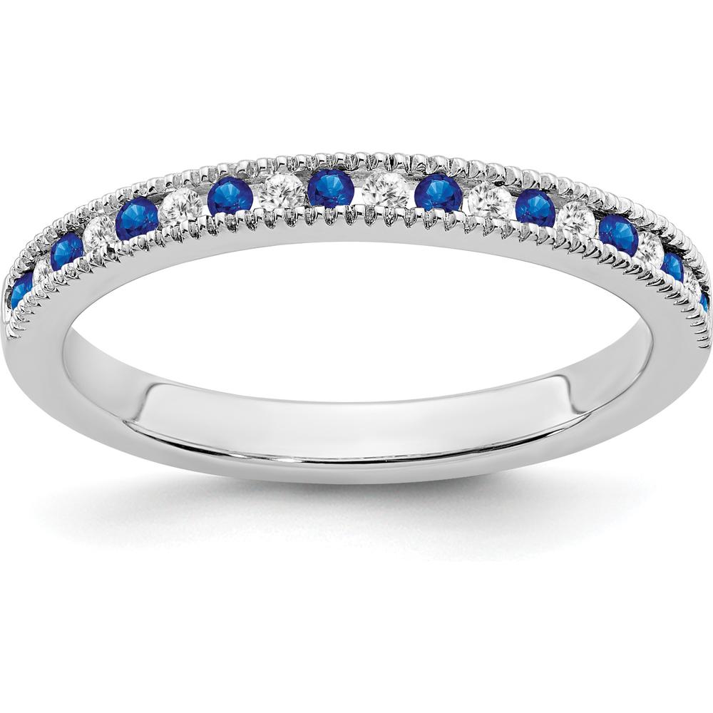 14K White Gold Sapphire and Diamond Band with Milgrain Detailing - 0.036 Carat Total Gem Weight by 0