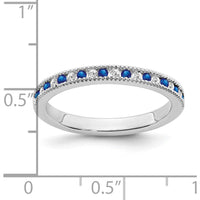 14K White Gold Sapphire and Diamond Band with Milgrain Detailing - 0.036 Carat Total Gem Weight by 0