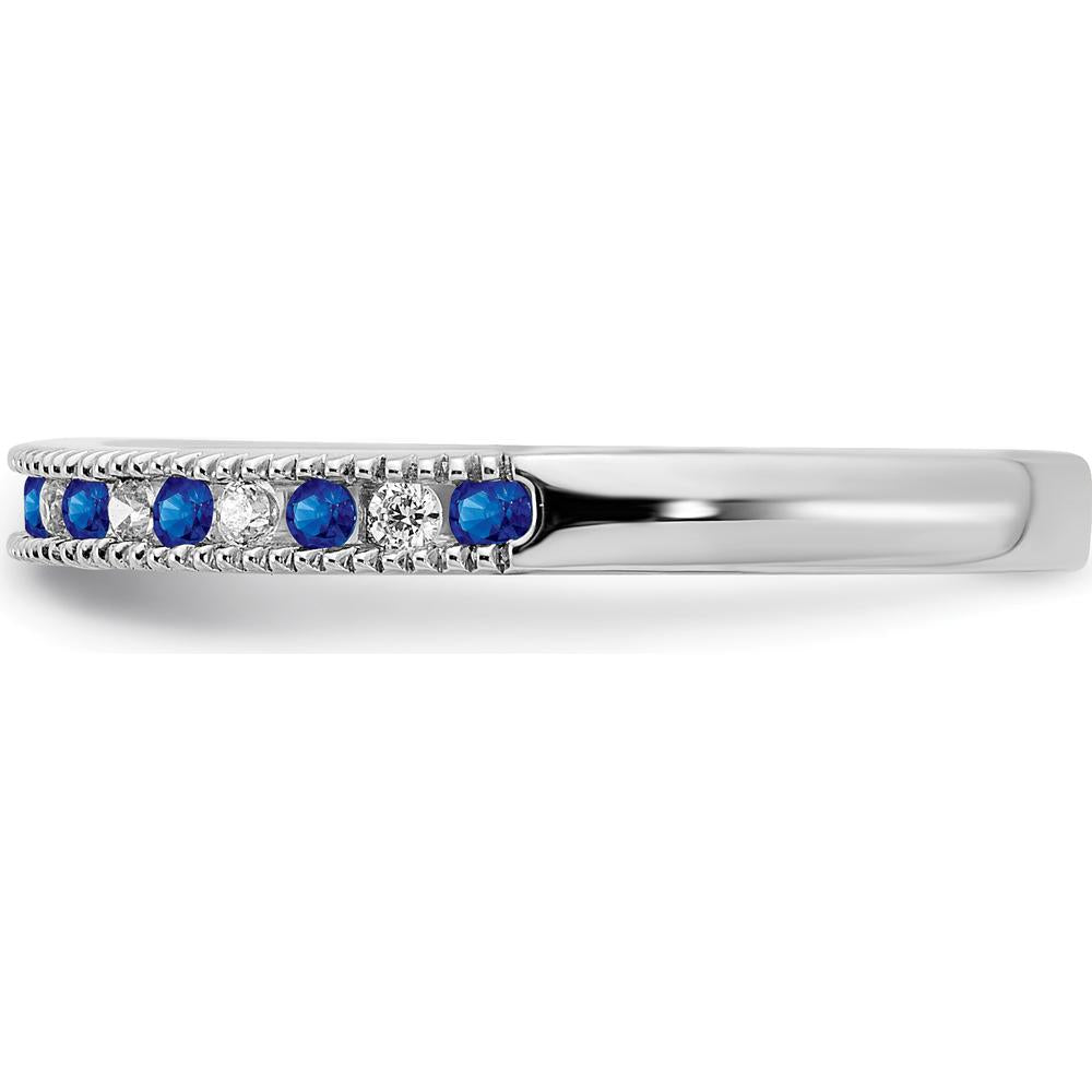 14K White Gold Sapphire and Diamond Band with Milgrain Detailing - 0.036 Carat Total Gem Weight by 0