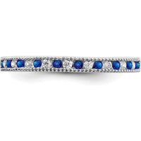14K White Gold Sapphire and Diamond Band with Milgrain Detailing - 0.036 Carat Total Gem Weight by 0