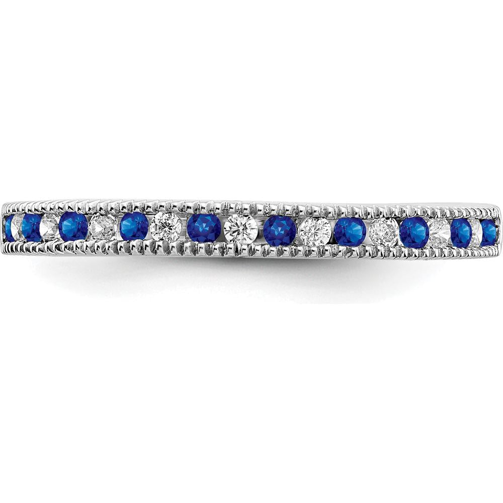 14K White Gold Sapphire and Diamond Band with Milgrain Detailing - 0.036 Carat Total Gem Weight by 0