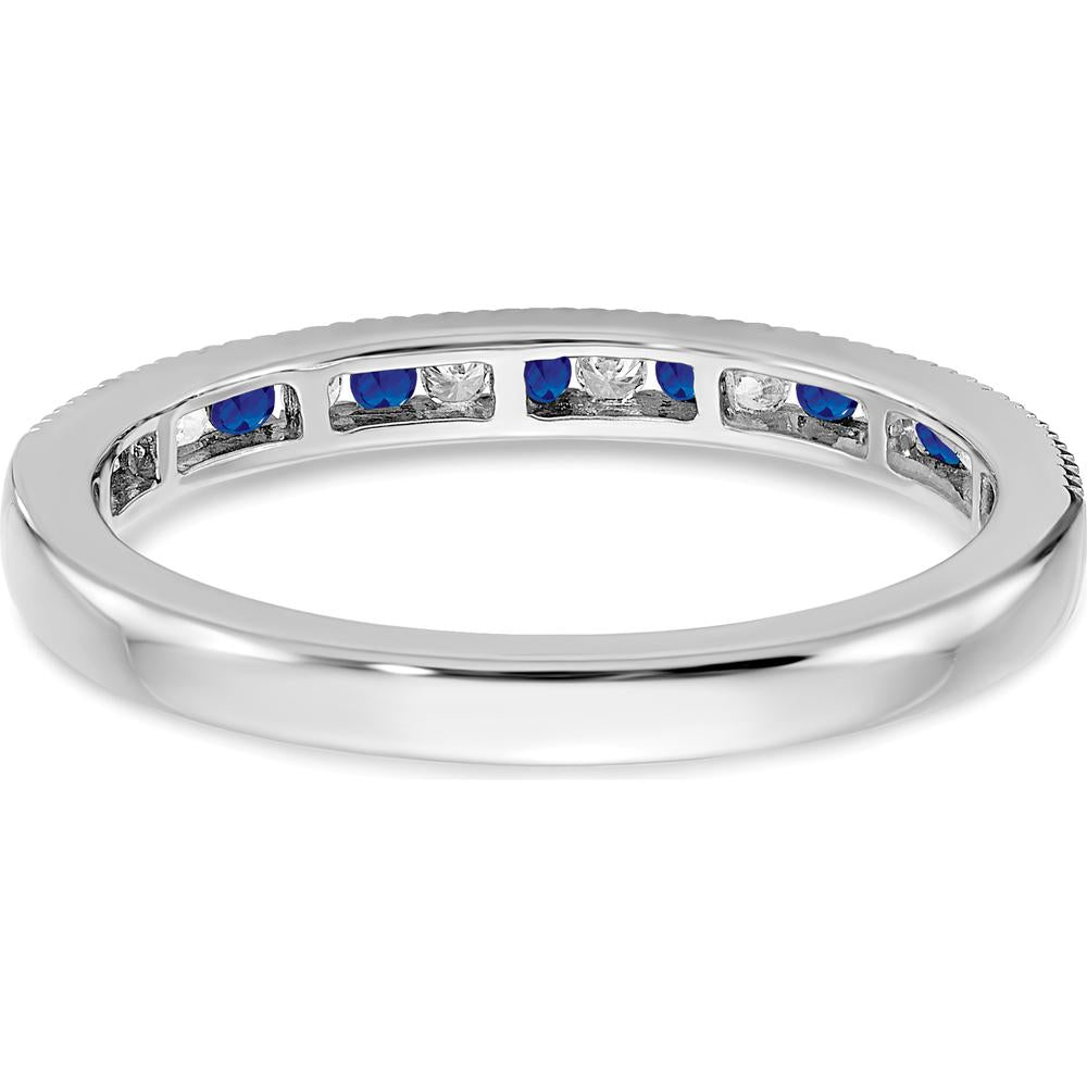 14K White Gold Sapphire and Diamond Band with Milgrain Detailing - 0.036 Carat Total Gem Weight by 0