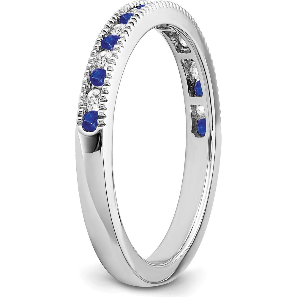 14K White Gold Sapphire and Diamond Band with Milgrain Detailing - 0.036 Carat Total Gem Weight by 0