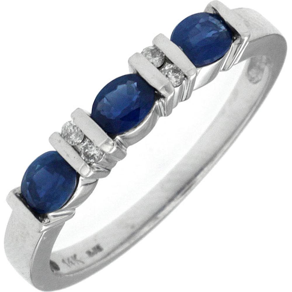 14K White Gold Sapphire & Diamond Band with Oval Sapphires - 0.70 Carats Sapphire, 0.05 Carats Diamond Weight