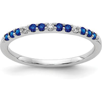 14K White Gold Sapphire and Diamond Band with Round Diamonds and Blue Sapphires - 0.15 Carat Total Diamond Weight, 0.15 Carat Total Sapphire Weight by 0