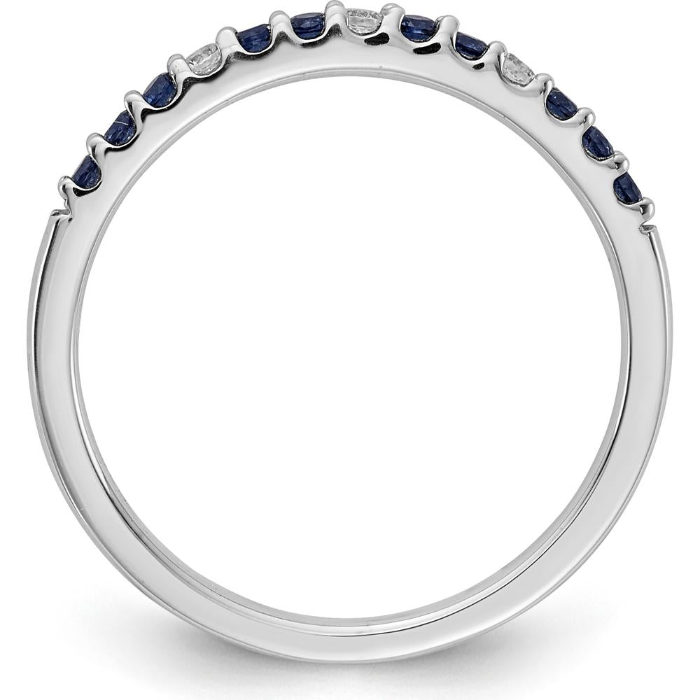 14K White Gold Sapphire and Diamond Band with Round Diamonds and Blue Sapphires - 0.15 Carat Total Diamond Weight, 0.15 Carat Total Sapphire Weight by 0