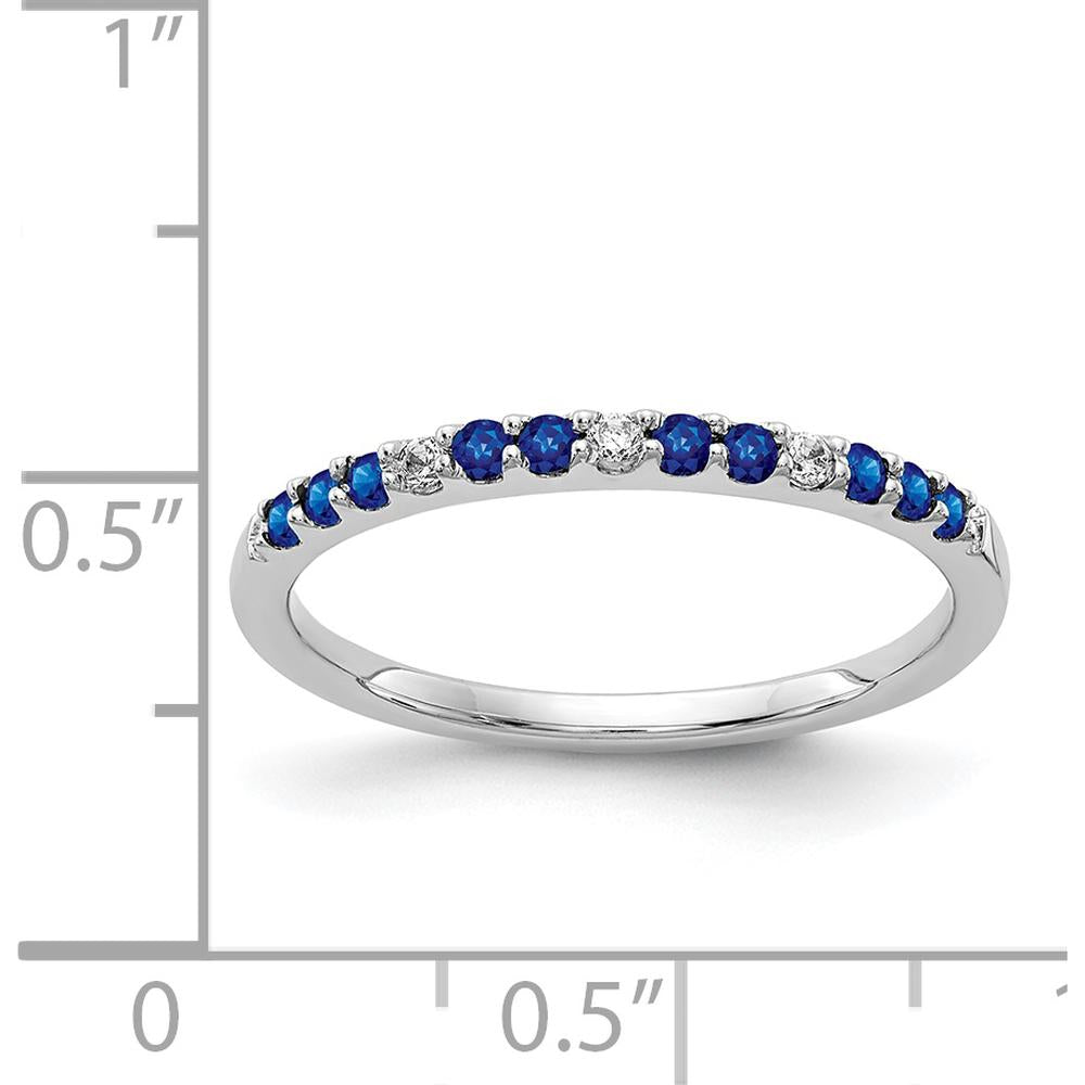 14K White Gold Sapphire and Diamond Band with Round Diamonds and Blue Sapphires - 0.15 Carat Total Diamond Weight, 0.15 Carat Total Sapphire Weight by 0