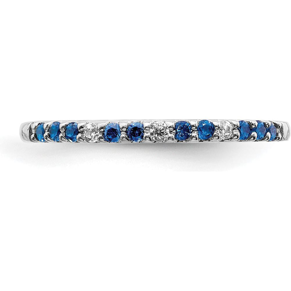 14K White Gold Sapphire and Diamond Band with Round Diamonds and Blue Sapphires - 0.15 Carat Total Diamond Weight, 0.15 Carat Total Sapphire Weight by 0