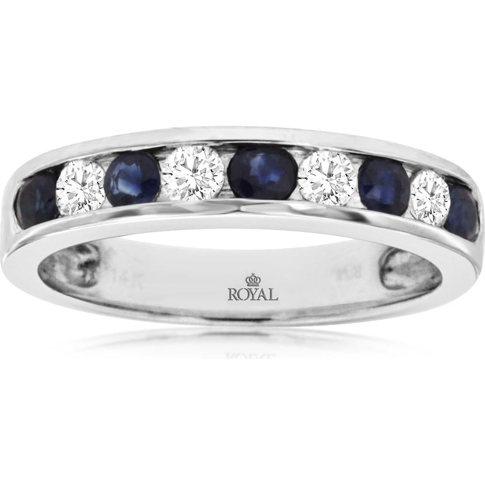 14K White Gold Sapphire & Diamond Band with Round Stones - 0.79 Carats Total Gemstone Weight