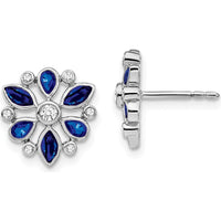 14K White Gold Sapphire and Diamond Button Earrings - 0.26 Carat Total Sapphire Weight, 0.07 Carat Total Diamond Weight by Monteluci Fine Jewelry