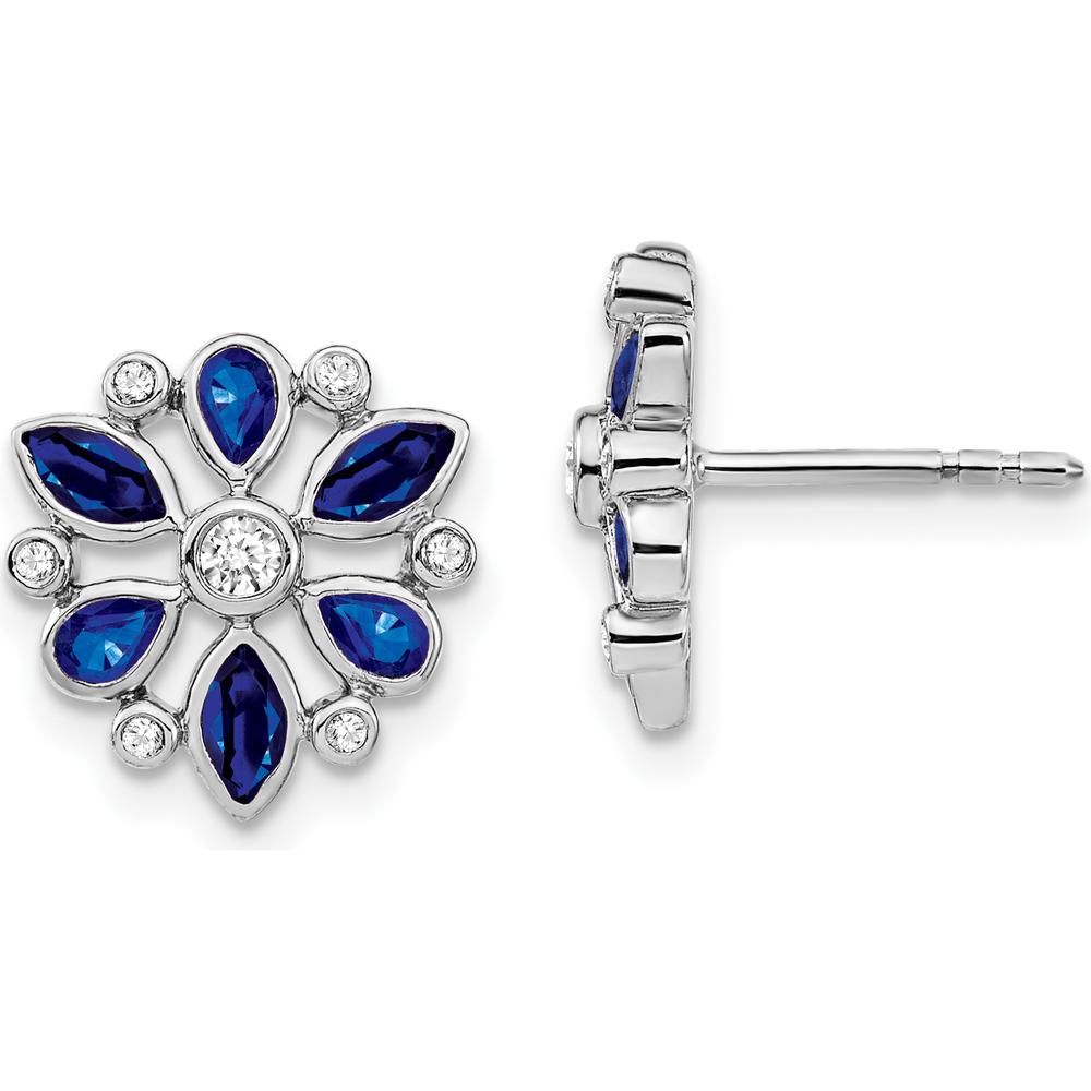14K White Gold Sapphire and Diamond Button Earrings - 0.26 Carat Total Sapphire Weight, 0.07 Carat Total Diamond Weight by Monteluci Fine Jewelry