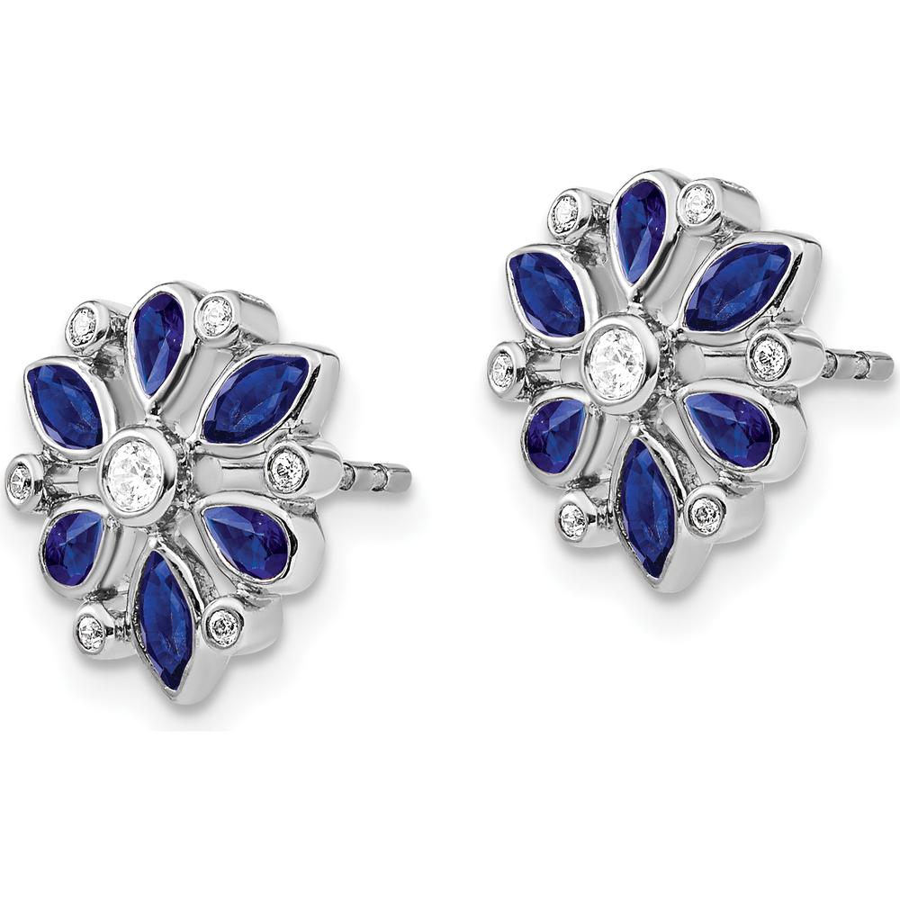 14K White Gold Sapphire and Diamond Button Earrings - 0.26 Carat Total Sapphire Weight, 0.07 Carat Total Diamond Weight by Monteluci Fine Jewelry